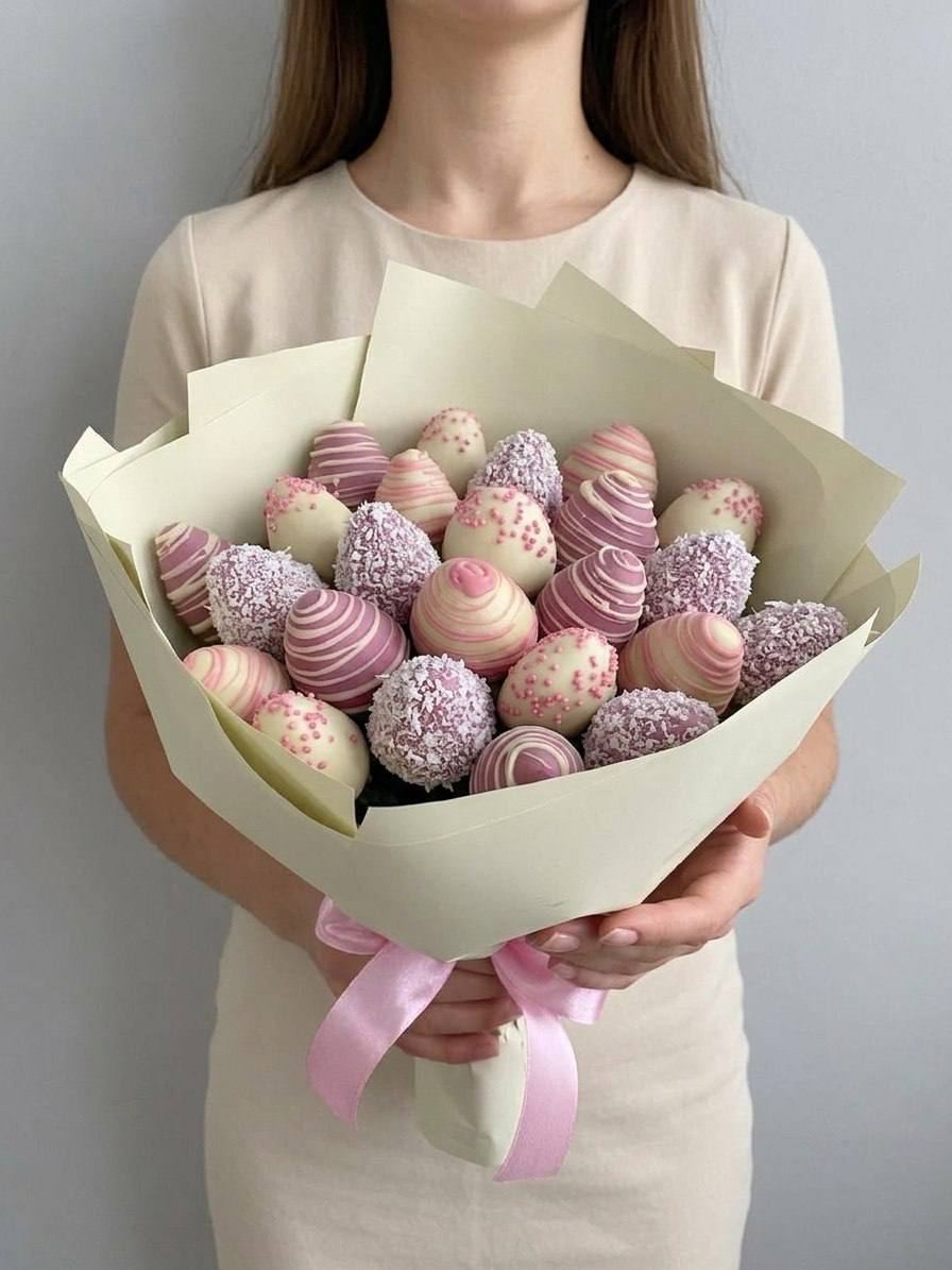 Букет из клубники в шоколаде «Пламенная вата»